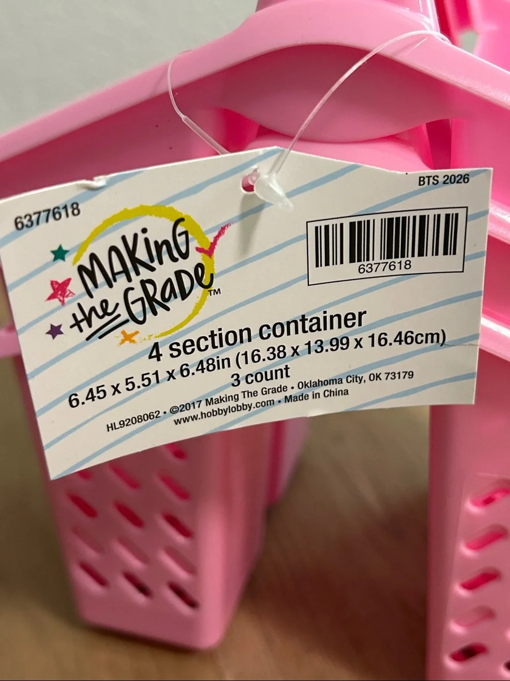 3 Pack Pink Plastic Storage Tote Caddy Organizer with Handle-4 Section Container